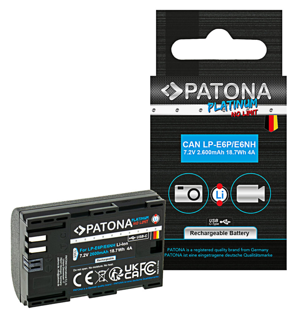 PATONA PLATINUM LPE6P PER CANON R5 MKII 2400MAH 72V 6A CONTINUOUS DISCHARGE 8K READY