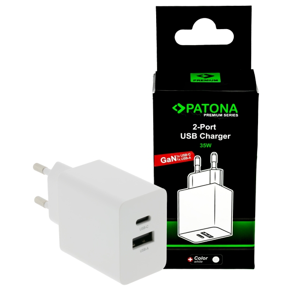 PATONA PREMIUM PD36W ADAPTER 5V/3A 9V/2A 12V/1.5A 1XUSBC 1XUSBA PD3.0 QC3.0 BIANCO
