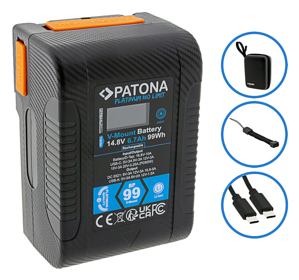 PATONA PLATINUM BATTERY VMOUNT BP99W PD65 99WH USBC USBA DTAP DCOUT HARDCASE