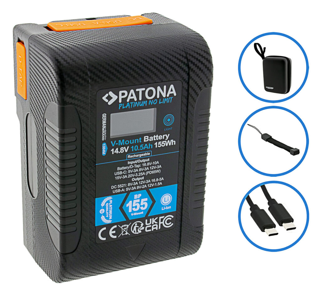 PATONA PLATINUM BATTERY VMOUNT BP155W PD65 155WH USBC USBA DTAP DCOUT HARDCASE