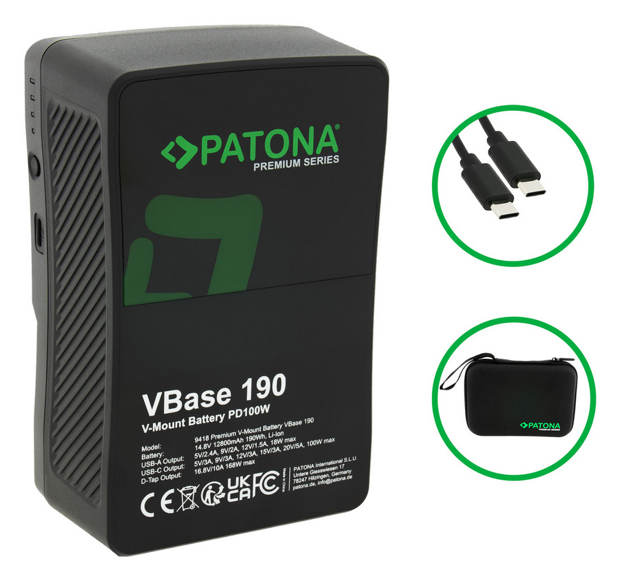 PATONA PREMIUM VMOUNT BATTERIA VBASE 190WH PD100W USBC USBA DTAP HARD CASE
