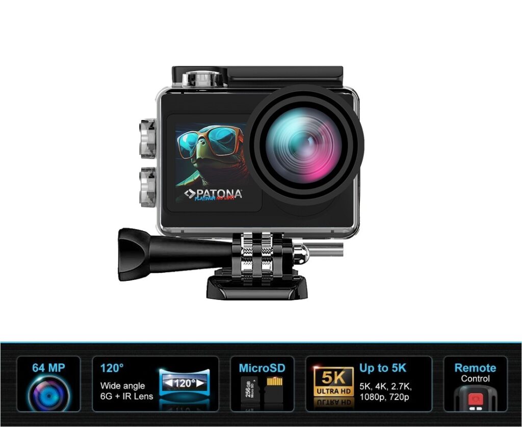 PATONA PLATINUM ACTION CAM LIFE SL4 5K CON APP DI CONTROLLO 2 BATTERIE 1 CHARGER