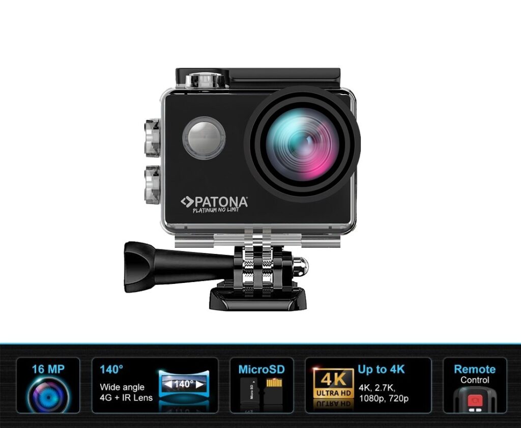 PATONA PLATINUM ACTION CAM LIFE SL3 3K CON APP DI CONTROLLO 2 BATTERIE 1 CHARGER
