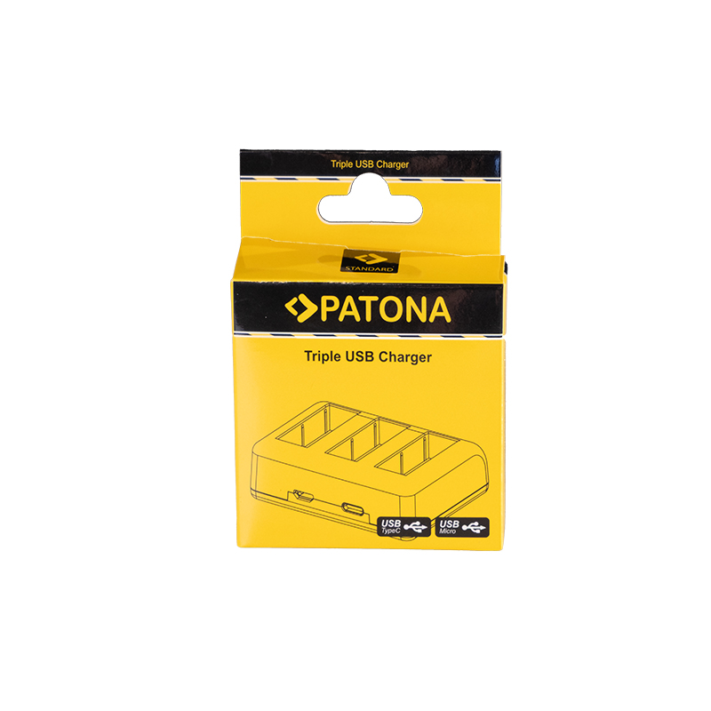 PATONA CARICATORE TRIPLO PER DJI OSMO ACTION 3 E OSMO ACTION 4 BCX202 CAVO USBC INCLUSO