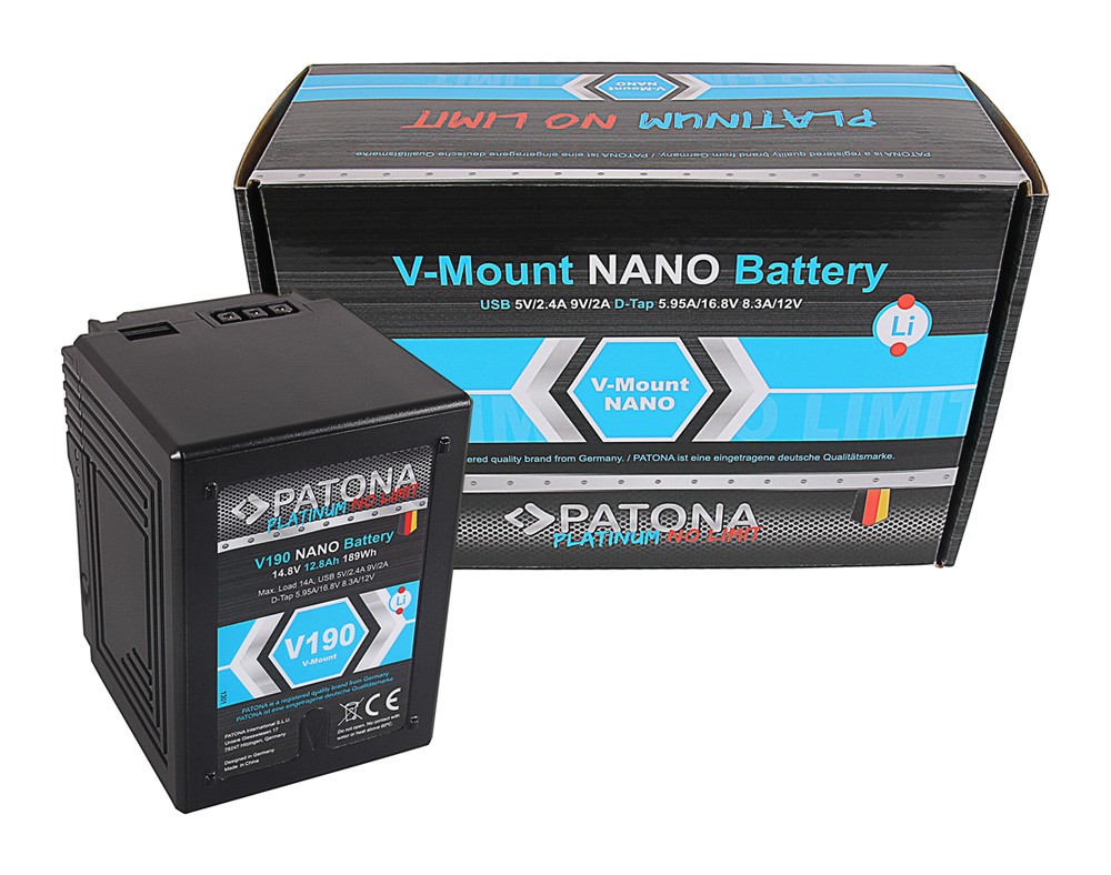 PATONA PLATINUM NANO V190 VMOUNT 189WH SONY DSR 600P 650P 652P HDW 800P PDW 850 BP150W RED ARRI