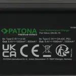 PATONA PREMIUM TWIN PERFORMANCE PD CHARGER FOR NIKON ENEL15 D600 D750 D800 D810 D810A D7000 D7100 D7200 D750 INCL. USBC CABLE