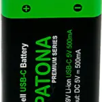 PATONA PREMIUM USBC 2X 9 VOLT BLOCK BATTERIES 6F22 LITHIUM 3600MWH 1.5V RECHARGEABLE WITH 1 TO 2 USBC CHARGING CABLE