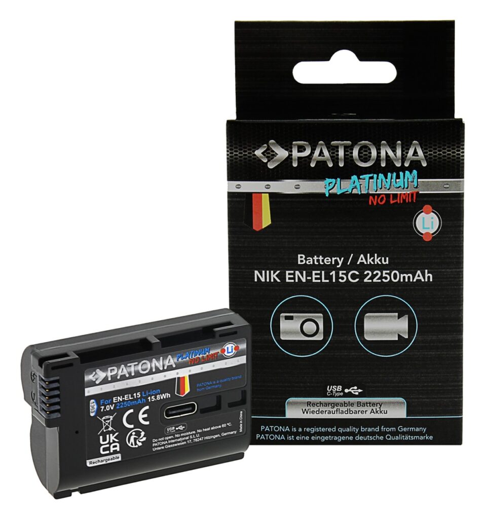 PATONA PLATINUM BATTERY WITH USBC INPUT FOR NIKON 1 V1 ENEL15 ENEL15B ENEL15C ENEL 15 D7000 D800 D600 Z6 Z7