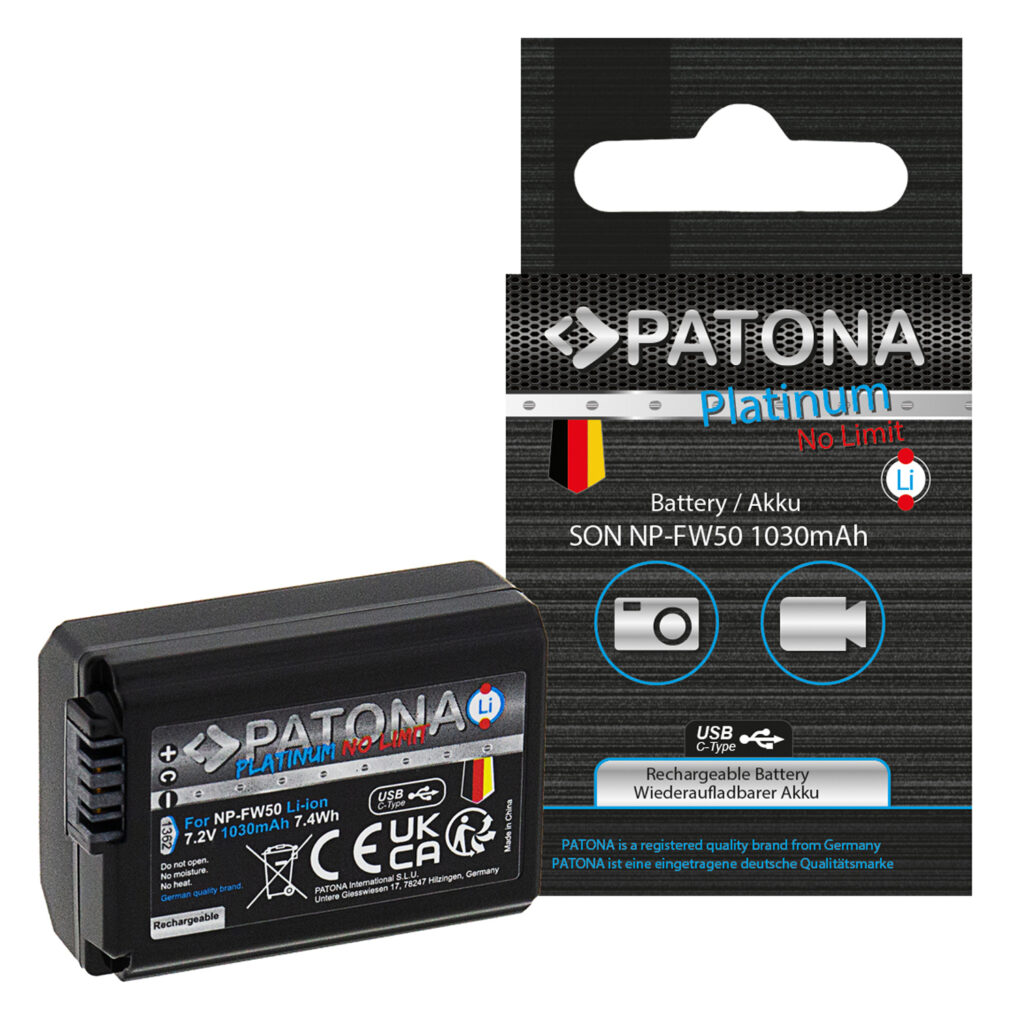 PATONA PLATINUM BATTERY WITH USBC INPUT FOR SONY NPFW50 NEX.3 NEX.3C NEX.5 NEX.5A