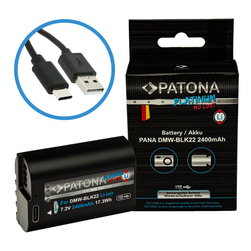 PATONA PLATINUM BATTERY WITH USBC INPUT FOR PANASONIC DMWBLK22 S5 G9 GH5 GH5S