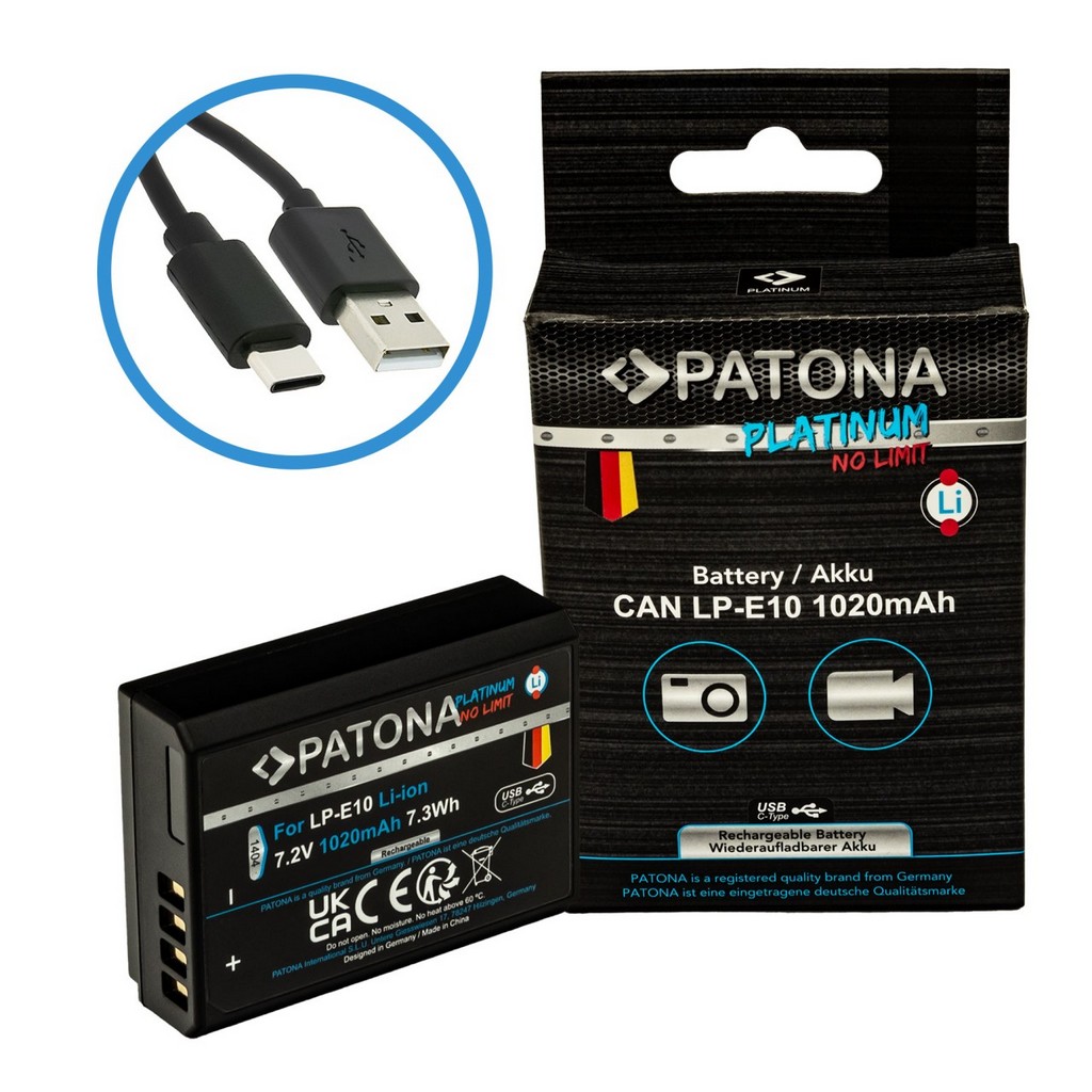 PATONA PLATINUM BATTERY WITH USBC INPUT FOR CANON LPE10 LPE10 EOS1100D EOS 1100D