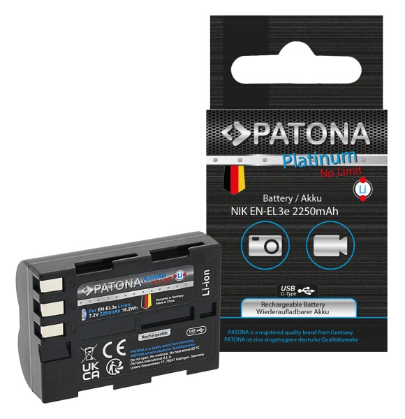 PATONA PLATINUM BATTERY WITH USBC INPUT FOR NIKON D700 D300 D200 D100 D80 D70 D50 ENEL3E