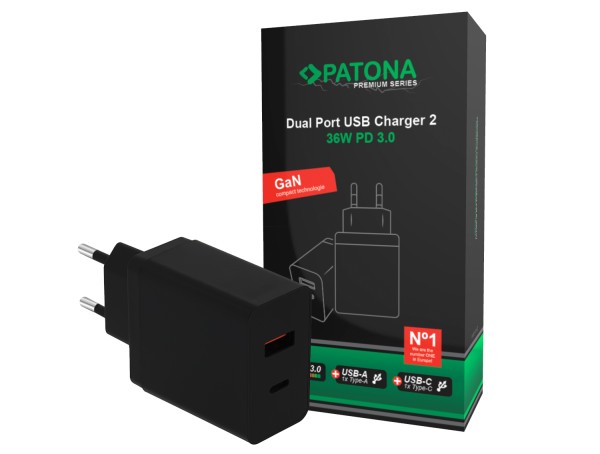 PATONA PREMIUM PD36W ADAPTER 5V/3A 9V/2A 12V/1.5A 1XUSBC 1XUSBA PD3.0 QC3.0