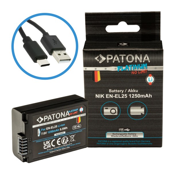 PATONA PLATINUM BATTERY WITH USBC INPUT FOR NIKON ENEL25 NIKON ZFC NIKON Z50 NIKON Z30