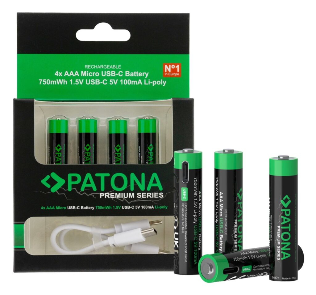 PATONA PREMIUM USBC 4X AAA MINISTILO RECHARGEABLE LITHIUM 750MWH 1.5V WITH CABLE