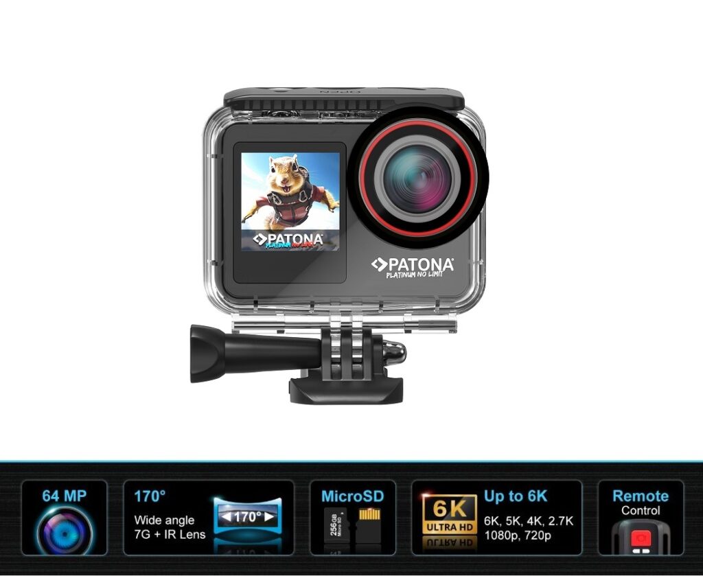 PATONA PLATINUM ACTION CAM LIFE SL5 6K CON APP DI CONTROLLO 2 BATTERIE 1 CHARGER