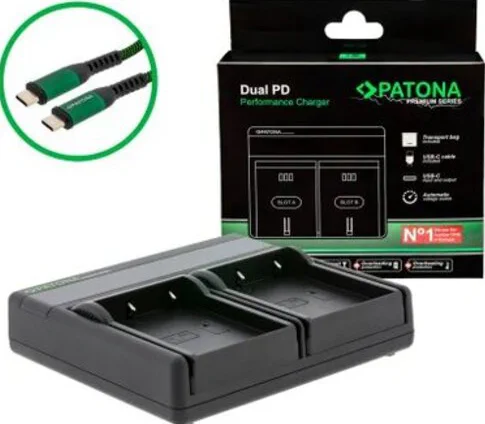 Premium Dual PD Carica Batterie per Olympus BLX1 Incl. USBC Input/Output