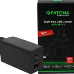 Alimentatore Premium GaN PD65W nero 2xUSBC 1xUSBA PD3.0 QC3.0 Nero