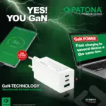 Alimentatore Premium GaN PD65W nero 2xUSBC 1xUSBA PD3.0 QC3.0 bianco