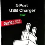 Alimentatore Premium GaN PD65W nero 2xUSBC 1xUSBA PD3.0 QC3.0 bianco