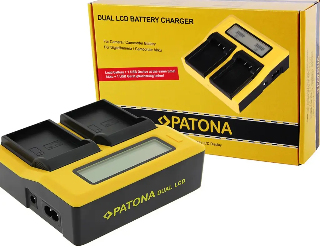 Caricabatterie dual LCD per Olympus BLX1