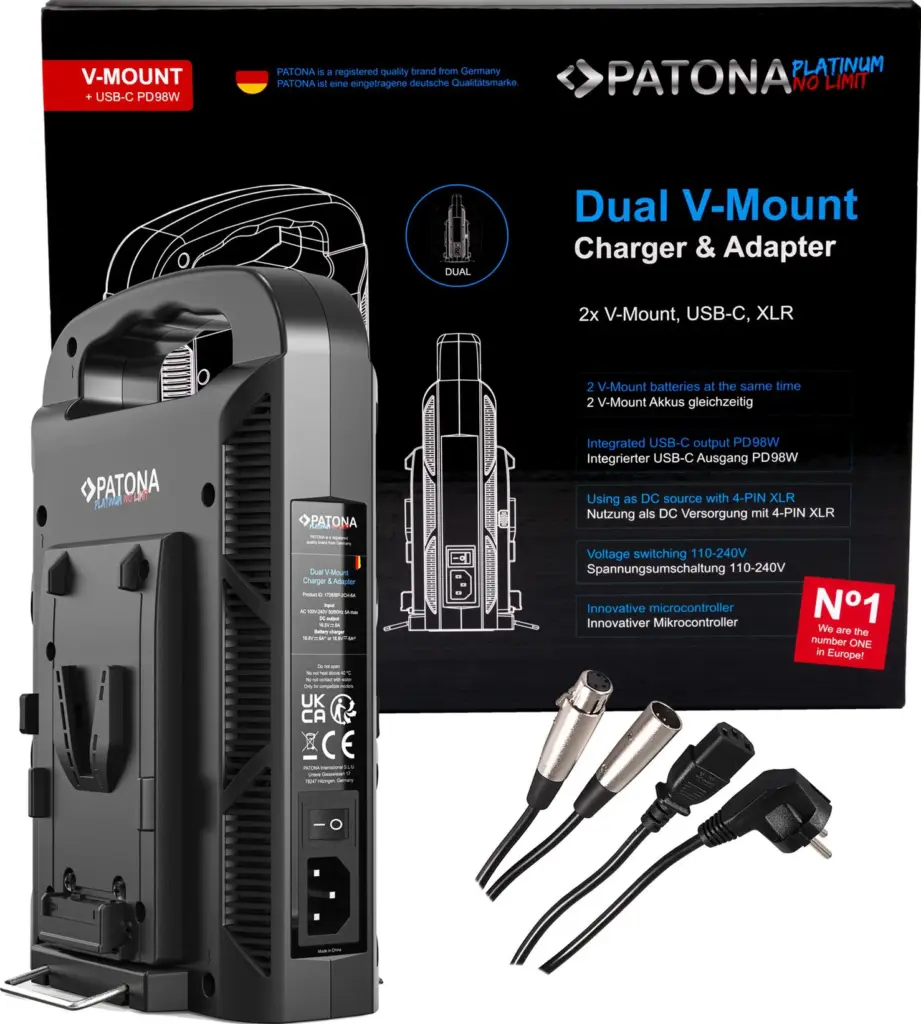 Caricabatterie Platinum a 2 canali per Vmount 6A2 USBCPD100W out incluso cavo XLR a 4 pin