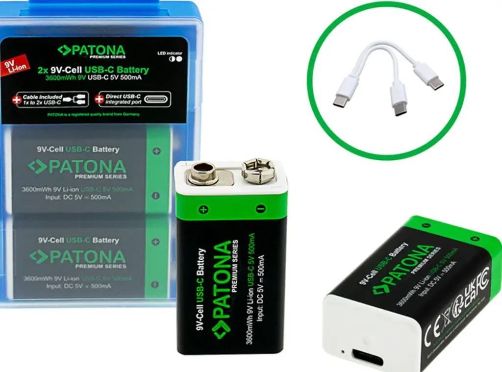 2x Batterie 9V Premium USBC 3600mWh 15V