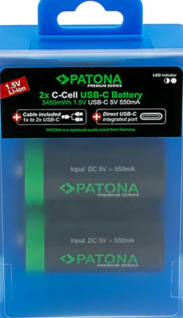 PREMIUM USBC 2X LR14 BABY C BATTERIES LITHIUM 3450MWH 1.5V RECHARGEABLE WITH 1 TO 2 USBC CH