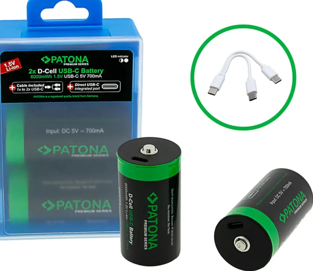 PREMIUM USBC 2X LR20 MONO D BATTERIES LITHIUM 6000MWH 1.5V RECHARGEABLE WITH 1 TO 2 USBC CH
