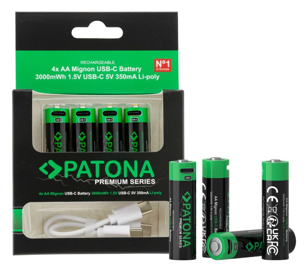 Premium 4X AA Batterie Ricaricabili al Litio con porta USBC 2000mAh 1.5V con cavo incluso
