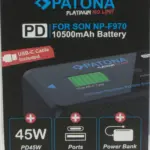 Platinum per Sony NPF970 10500mAh PD45W 1xUSBC 1xUSBA inclusa custodia