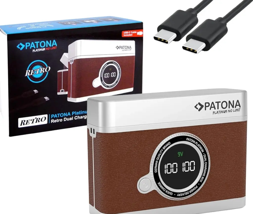 Doppio Caricabatteria rapido con display LED Platinum Retro per Canon LPE6 con cavo USBC