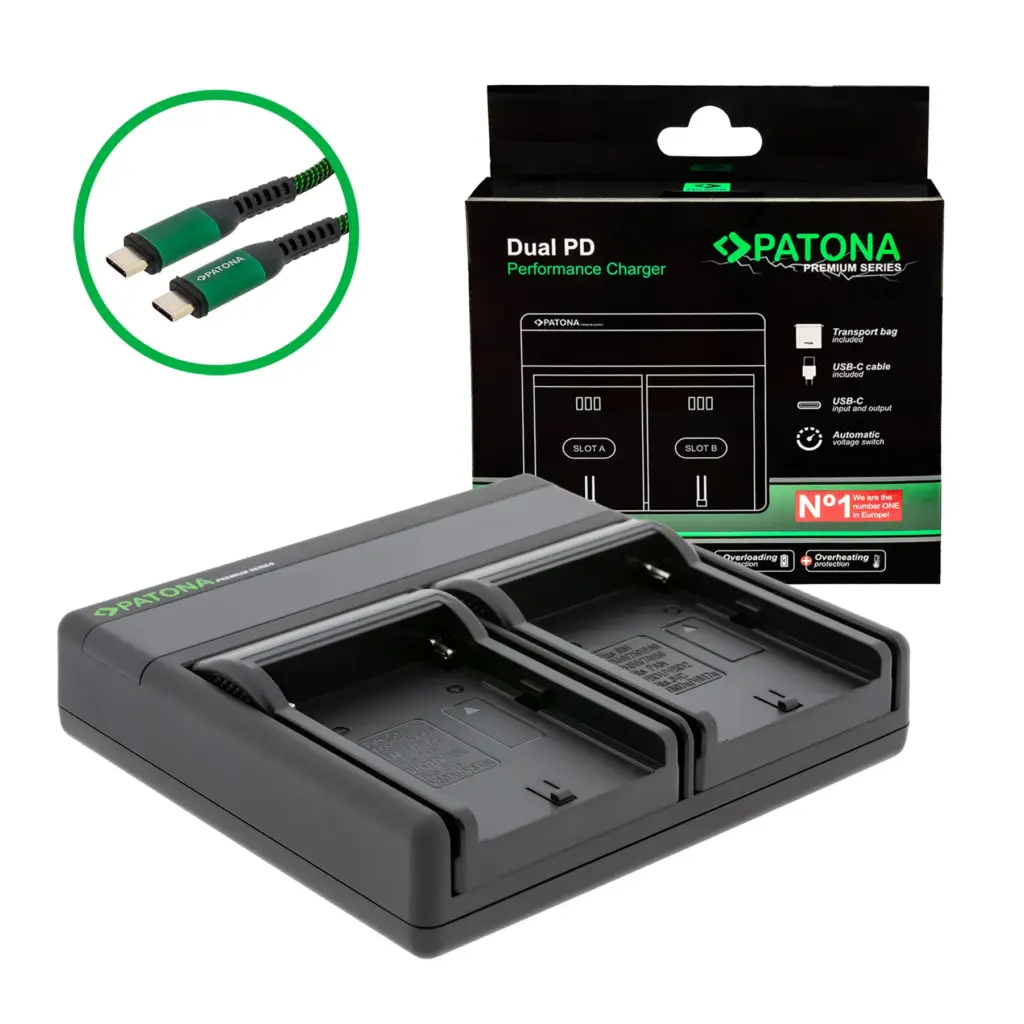 PATONA PREMIUM DUAL PD PERFORMANCE CHARGER FOR SONY NPFM50 INCL. USBC INPUT/OUTPUT