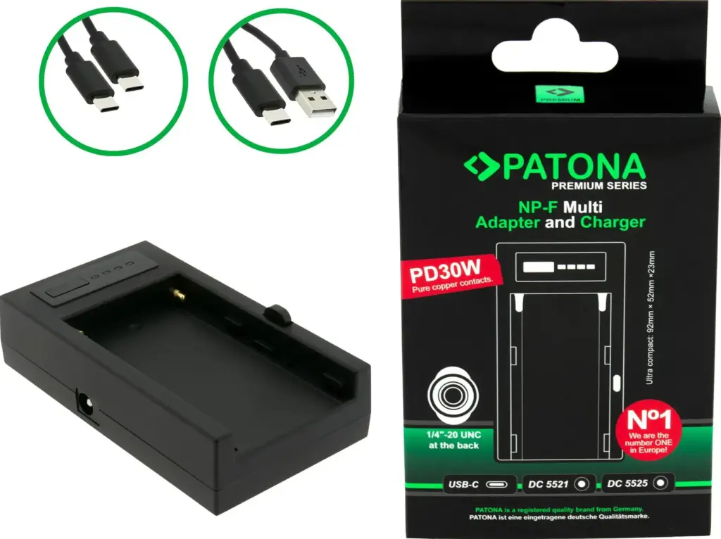 PREMIUM MULTI ADAPTER AND CHARGER FOR SONY NPF SERIES PD30W USBC DC5521/DC5525 DC8V/12V WITH 1/4 INCH THREAD