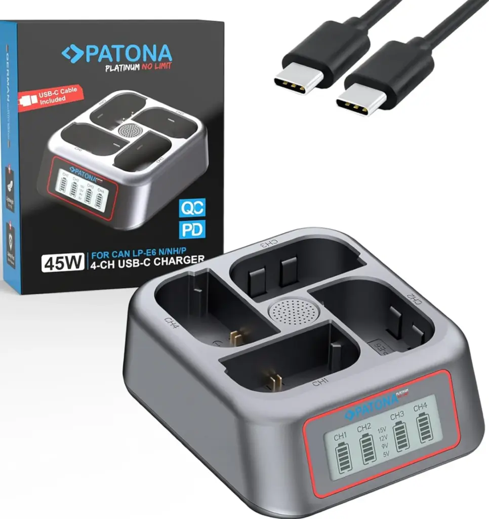 PLATINUM USBC PD QC 4PORT FAST CHARGER FOR CANON LPE6 LPE6N LPE6NJ LPE6P