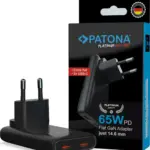 PLATINUM GAN PD65W FLAT ADAPTER BLACK 2X USBC PD3.0 QC3.0