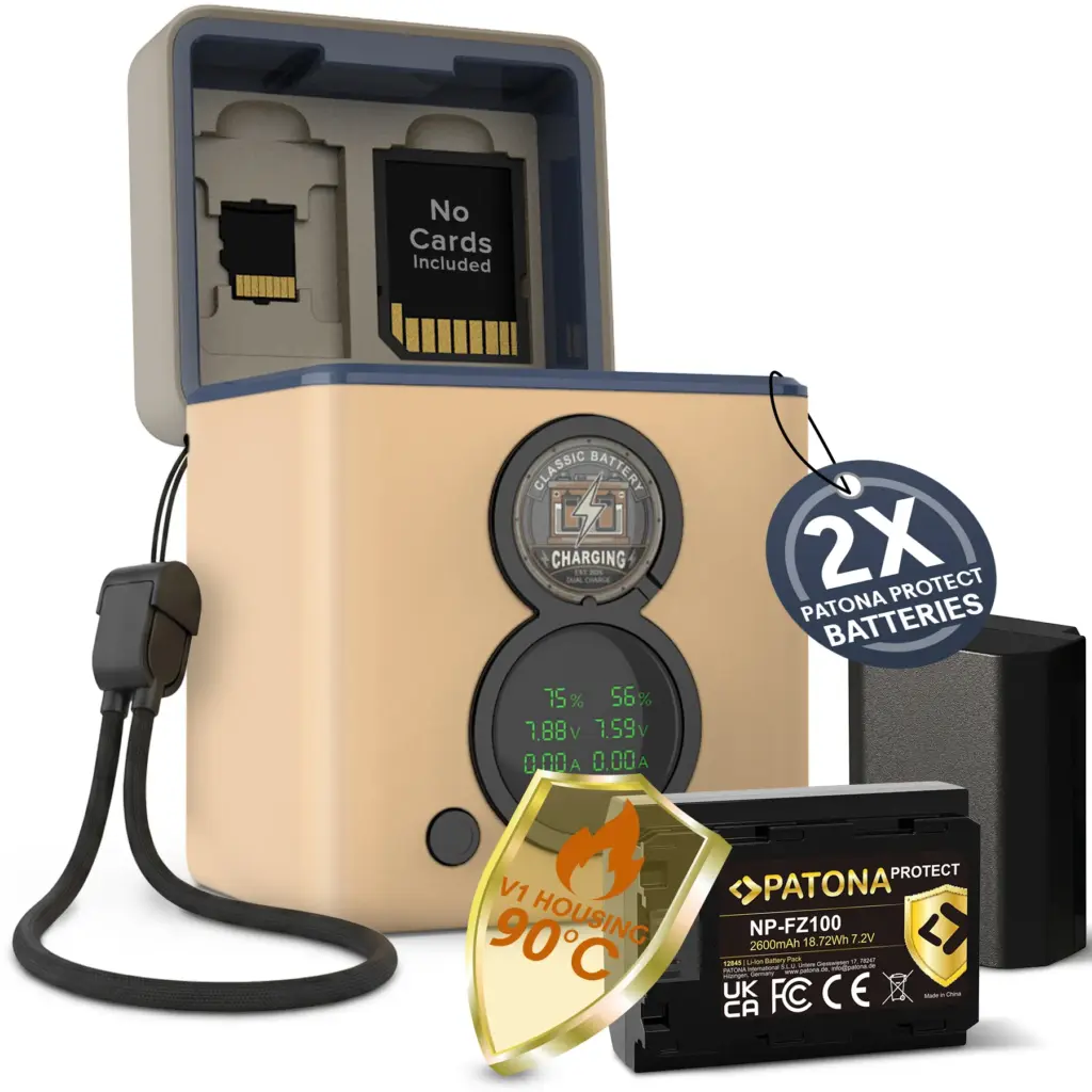 PROTECT RETRO DUAL CHARGER BOX INCL. 2X BATTERIES FOR SONY NPFZ100
