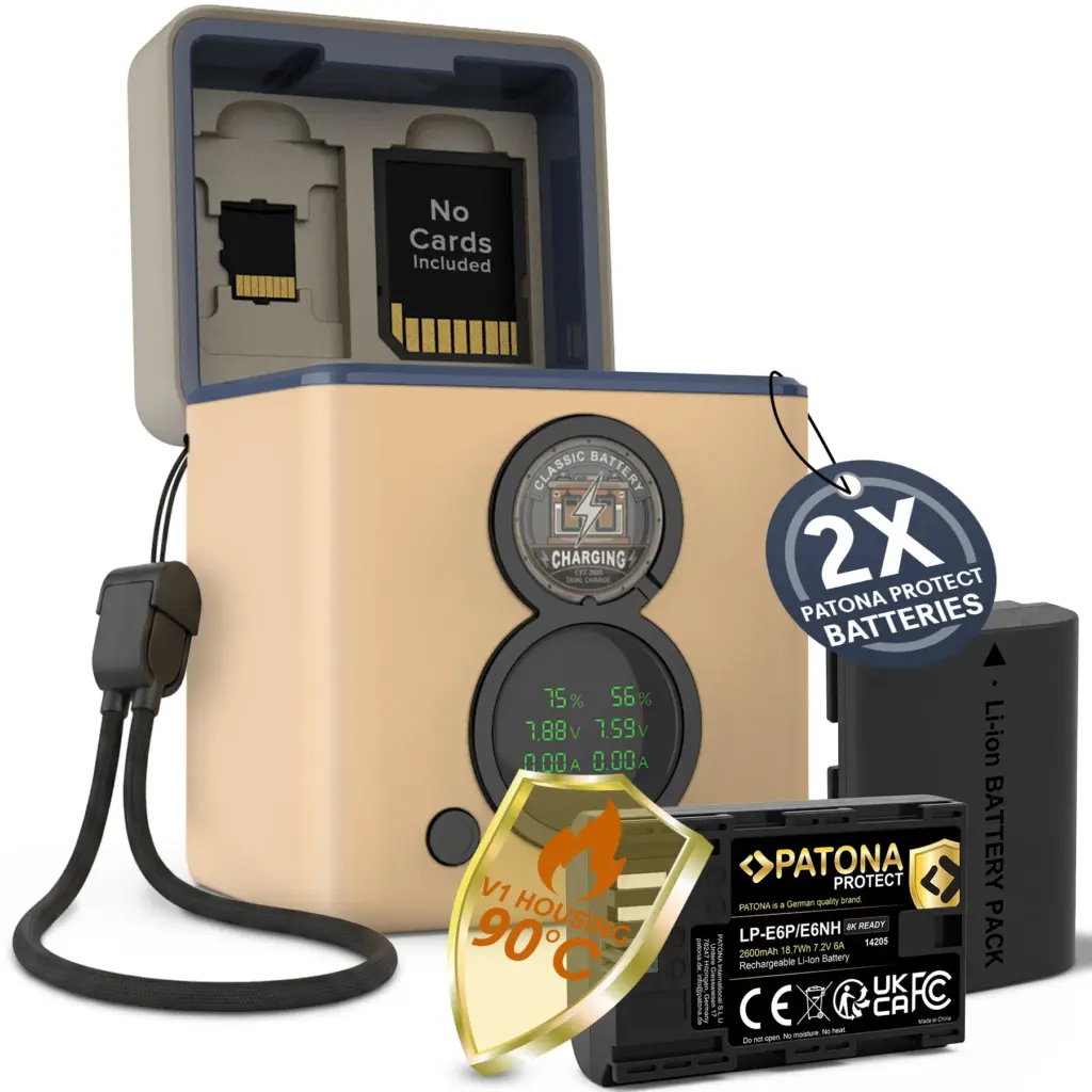 PROTECT RETRO DUAL CHARGER BOX INCL. 2X BATTERIES FOR FOR CANON LPE6P/NH