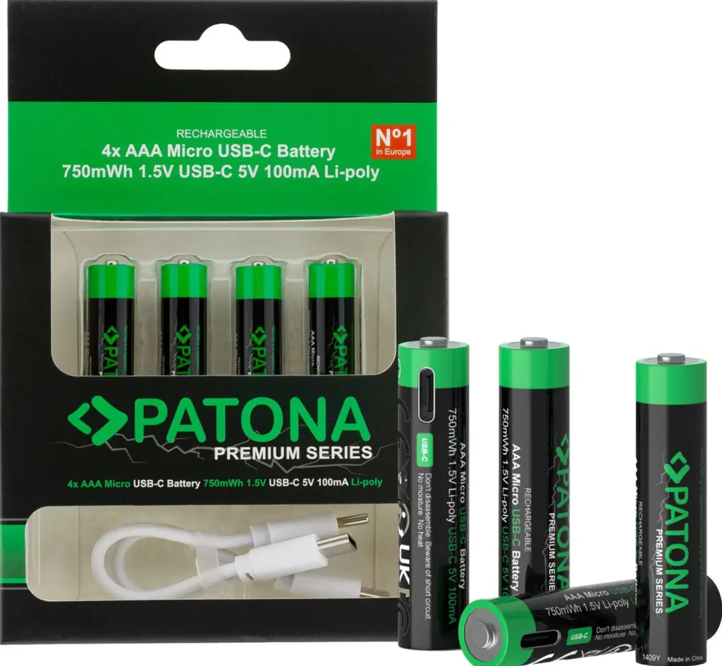 Premium 4X AAA Batterie Ricaricabili al Litio con porta USBC 500mAh 1.5V con cavo incluso